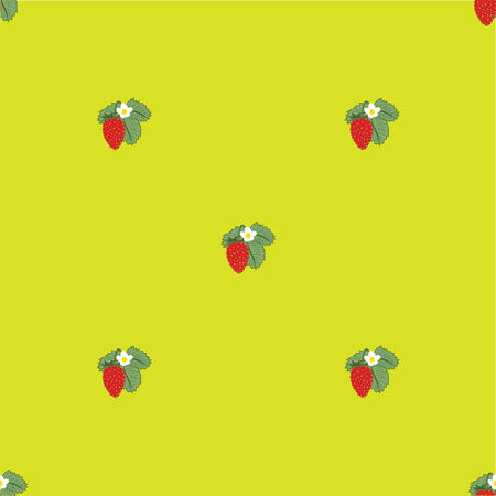 strawberry vector pattern with green leaves seamplessのイラスト素材