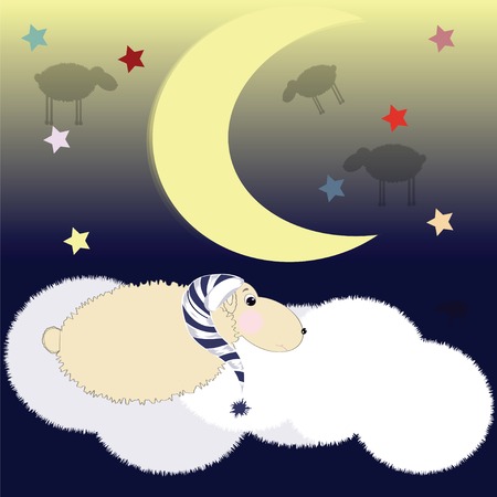 sleeping sheep in the nightcap in the cloudsのイラスト素材