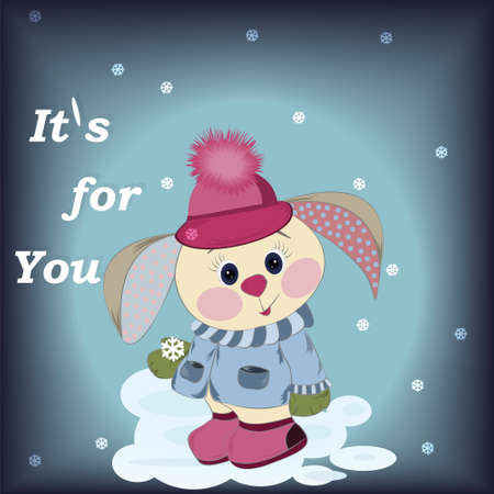 winter card with snowflakes and New Year's hareのイラスト素材