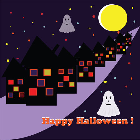 picture For Halloween with ghost house moonのイラスト素材