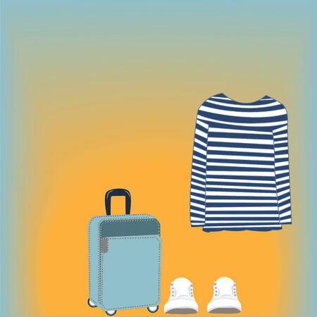 blue bag and white sneakers vacation trip striped shirtのイラスト素材
