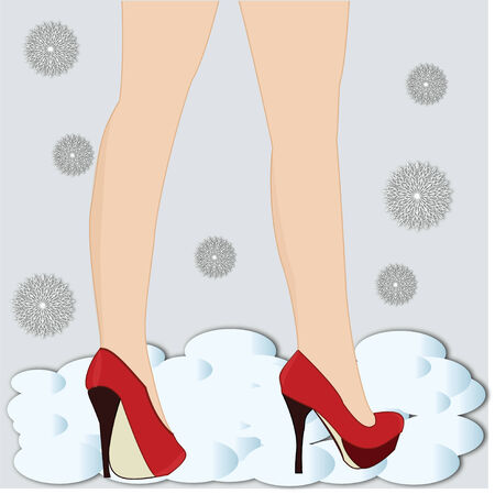 winter women's legs in high heels snowdrift snowflakeのイラスト素材