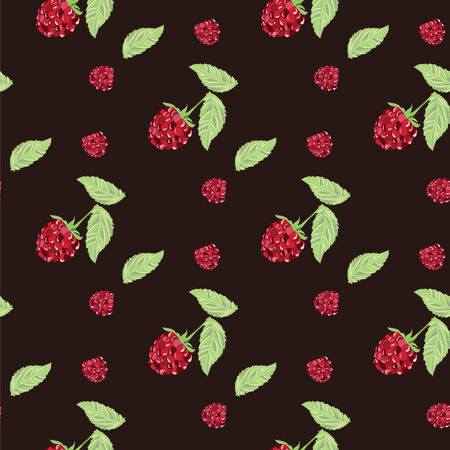 pattern berry mix of  raspberry with leavesのイラスト素材