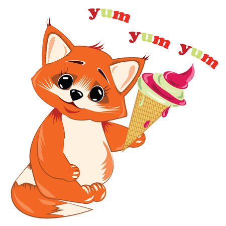 vector  small red fox  eating ice creamのイラスト素材