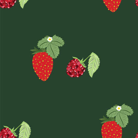 pattern berry mix of strawberry raspberry leavesのイラスト素材