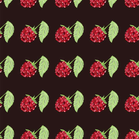 pattern berry mix of  raspberry with leavesのイラスト素材