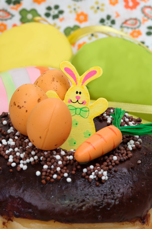 Easter Spring donut baked dessert egg bunny carrot bright toned photo selective soft focus