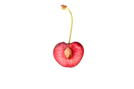 cherry isolated on white background cut stoneの写真素材