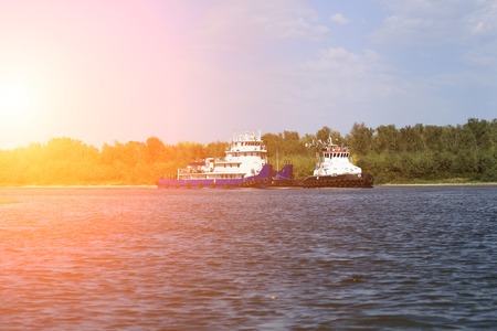 Cargo sailing ship on the river Don Russiaの写真素材