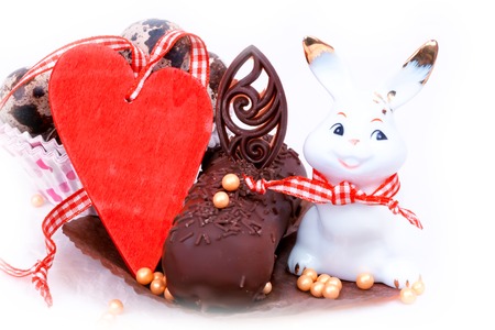 Easter bunny greeting decoration heart chocolate cake retro vintage styleの写真素材