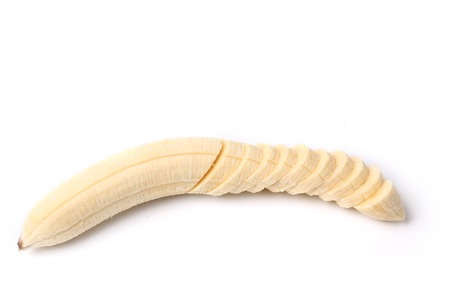 banana without a peel isolated on white backgroundの写真素材