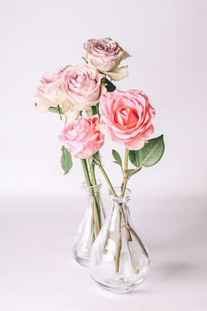 Bouquet of soft pink roses. Romantic pastel background. bouquet pastel floral cardの写真素材