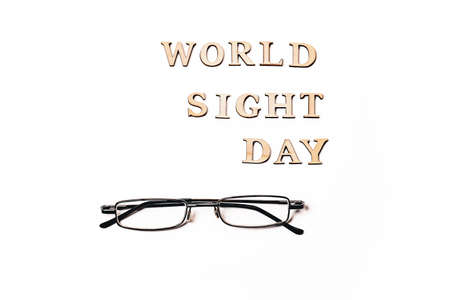 World Sight Day on 10th October. Copy Space. Glasses for improving vision. Flat lay. Top view.の写真素材