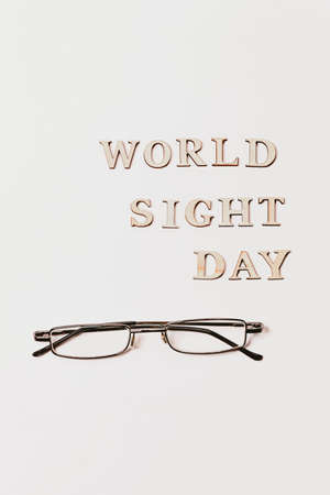 World Sight Day on 10th October. Copy Space. Glasses for improving vision. Flat lay. Top view.の写真素材
