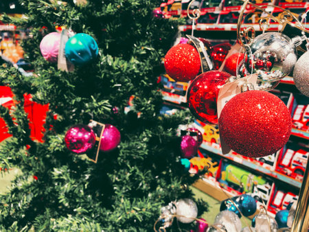Christmas New Years toys shop. Russia Gum Moscow 05.01.2020のeditorial素材
