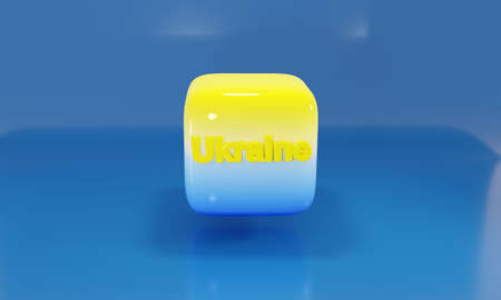 icon with a flag and the inscription Ukraine. 3d illustrationの写真素材