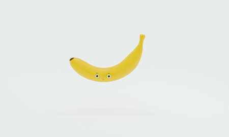 Banana in cartoon style on a white background. 3d illustrationの写真素材