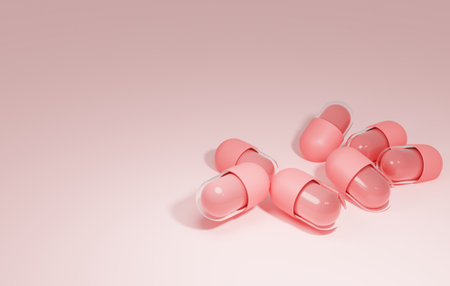3D pink pills . Medical concept. 3d render illustrationの写真素材