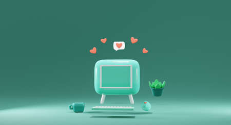3D render. Computer communication from home. 3D illustrationの写真素材