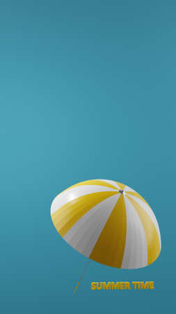 3d render. beach umbrella on a blue background . 3d illustrationの写真素材