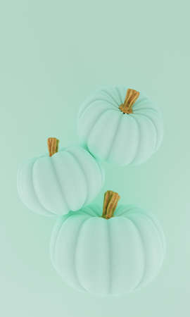 3D render. Autumn background. 3 turquoise gourds. Set of three levitating pumpkins. 3d illustrationの写真素材