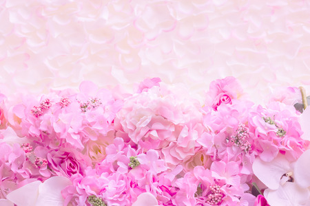 Floral background. Lot of artificial flowers, fill color filter.