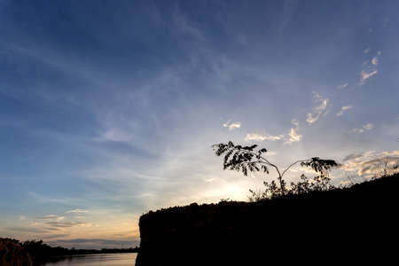 Sunset with reflection on the lakeの写真素材