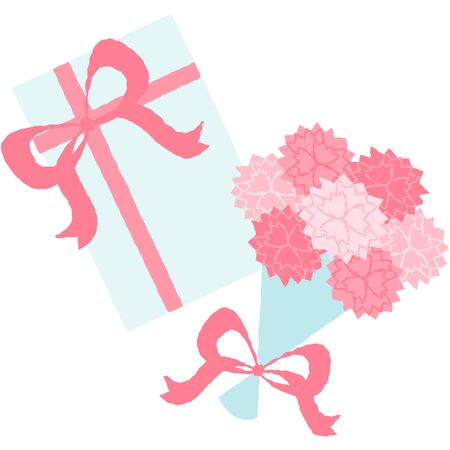 Mother's day gift and flowers with pink ribbon.のイラスト素材