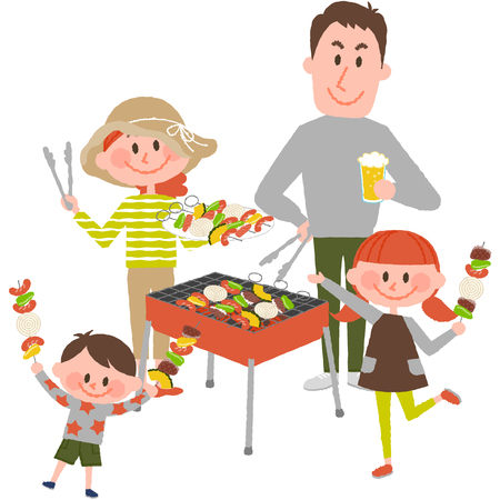 Illustration of family enjoying barbecueのイラスト素材