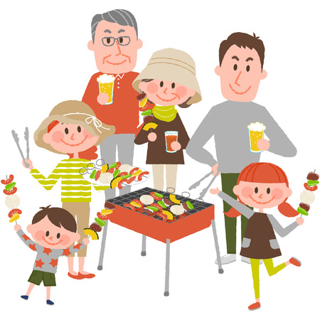Illustration of family enjoying barbecueのイラスト素材