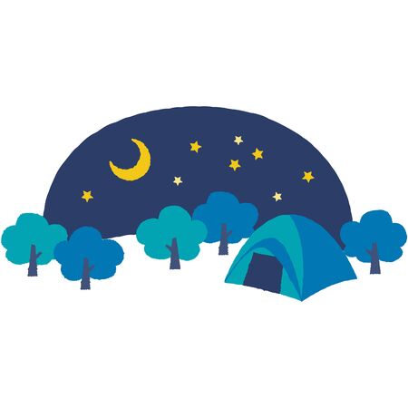 cute illustration of the campsite in the mountainのイラスト素材