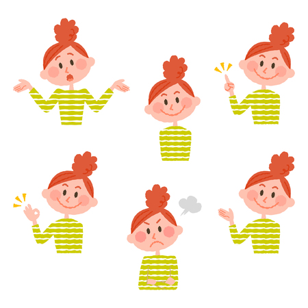 Illustration of various facial expressions of a womanのイラスト素材