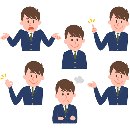 Illustration of various facial expressions of a boyのイラスト素材