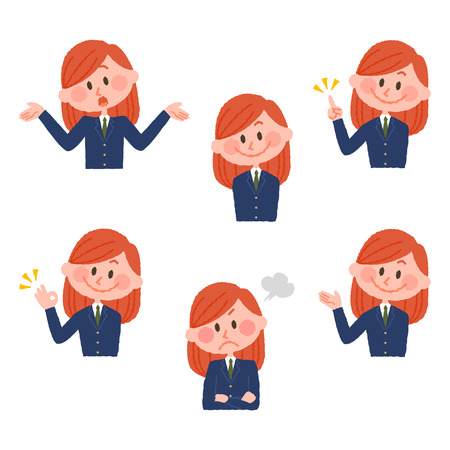 illustration of various facial expressions of a girlのイラスト素材