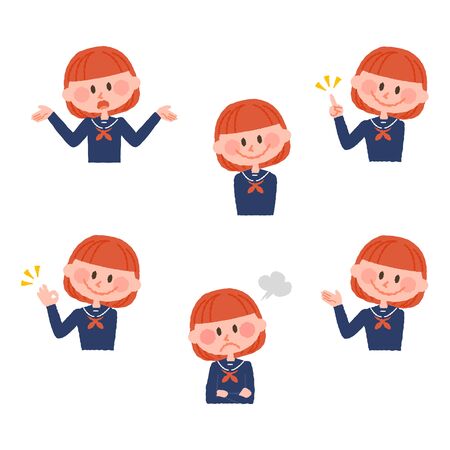 illustration of various facial expressions of a girlのイラスト素材