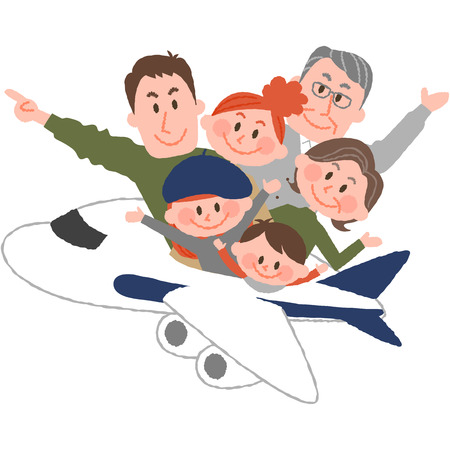 A vector illustration of the family trip by airplane.のイラスト素材