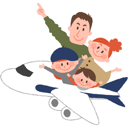A vector illustration of the family trip by airplane.のイラスト素材
