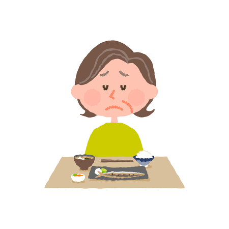 vector illustration of an elder woman without appetiteのイラスト素材