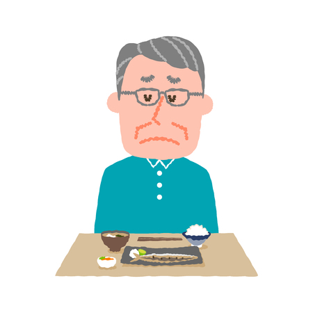 vector illustration of an elder man without appetiteのイラスト素材