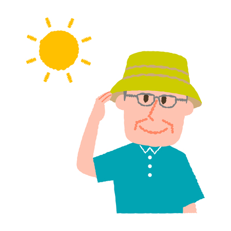vector illustration of an elder man wearing a hatのイラスト素材