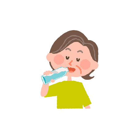 vector illustration of an elder woman drinking waterのイラスト素材