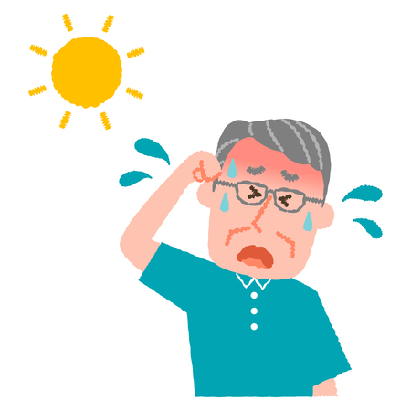 vector illustration of an elder man with heatstrokeのイラスト素材