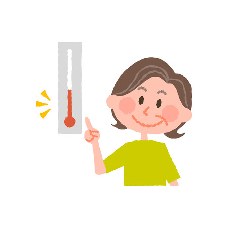 vector illustration of an elder  woman checking the temperatureのイラスト素材