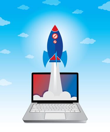 Laptop and missile start up project concept, start upのイラスト素材