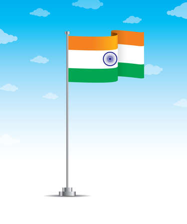 Indian flag having ashoka chakra waving in skyのイラスト素材