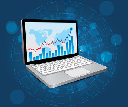 Laptop with growing graph on the screen concept. Business growthのイラスト素材