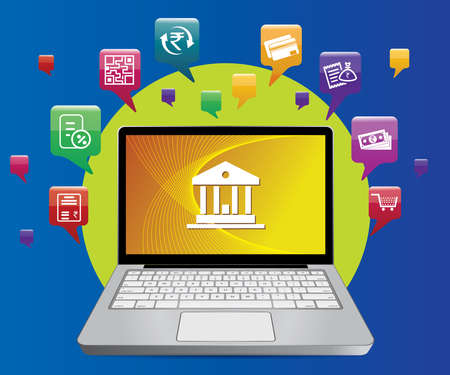 Laptop with online payment icons conceptのイラスト素材