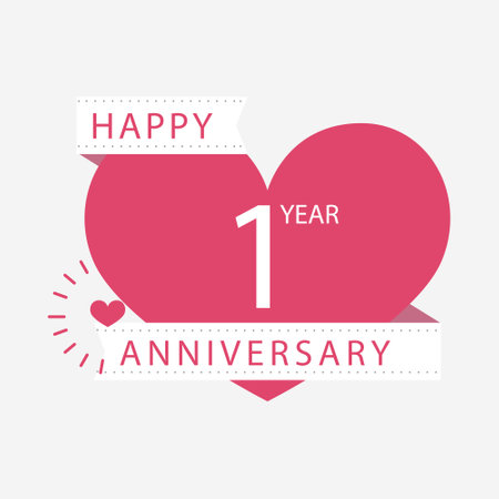 1 Year Anniversary Vector Template Design Illustration Red Heart Elegant White Backgroundのイラスト素材