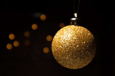 Bright Christmas decoration on a blurred background with garlands.の写真素材