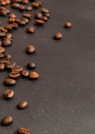 Fresh roasted coffee beans background. Selective focus. Copy spaceの写真素材